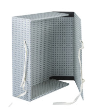 Scatola archivio in legno - con fettuccia - 38x27 cm - dorso 12 cm - grigio - Brefiocart