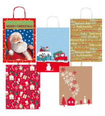 Shopper in carta kraft - con manici - 26 x 34,5 x 12 cm - fantasia natale - Rex Sadoch