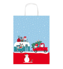 Shopper in carta kraft - con manici - 26 x 34,5 x 12 cm - fantasia natale - Rex Sadoch
