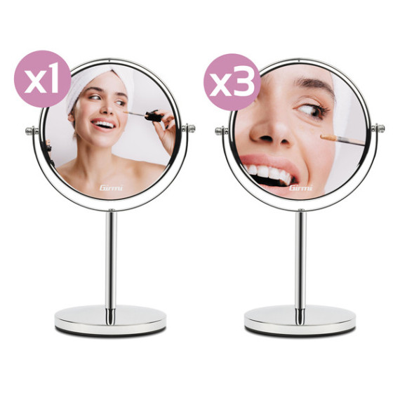 Specchio per trucco - con ingrandimento x3 - diametro specchio 15,5 cm - altezza 32 cm - grigio - Girmi Specchio per trucco - con ingrandimento x3 - diametro specchio 15,5 cm - altezza 32 cm - grigio - Girmi