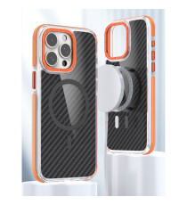 Cover in fibra di carbonio con magsafe per Samsung Galaxy S24, S25  fintura orange con pulsanti in alluminio, altissima qualità