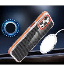 Cover in fibra di carbonio con magsafe per Samsung Galaxy S24, S25  fintura orange con pulsanti in alluminio, altissima qualità