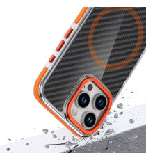 Cover in fibra di carbonio con magsafe per Samsung Galaxy S24, S25  fintura orange con pulsanti in alluminio, altissima qualità