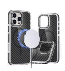 Cover in fibra di carbonio con magsafe per Iphone 16 finitura black con pulsanti in alluminio, altissima qualità