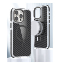 Cover in fibra di carbonio con magsafe per Iphone 16e finitura black con pulsanti in alluminio, altissima qualità