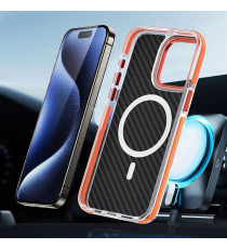 Cover in fibra di carbonio con magsafe per Iphone 16 Pro fintura orange con pulsanti in alluminio, altissima qualità