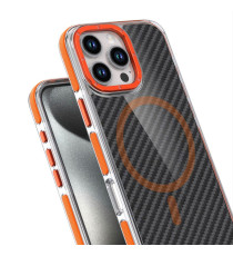 Cover in fibra di carbonio con magsafe per Iphone 17 fintura orange con pulsanti in alluminio, altissima qualità