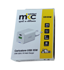 Caricatore USB -  35W -  1 USB-C + 1 USB-A - Bianco -MKC Melchioni