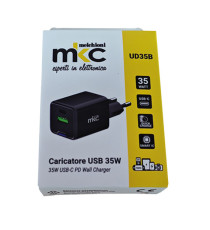 Caricatore USB -  35W -  1 USB-C + 1 USB-A - Nero - MKC Melchioni
