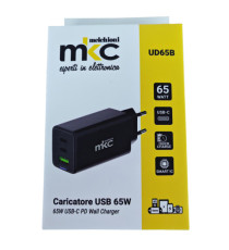 Caricatore USB -  65W -  2 USB-C + 1 USB-A - Nero - MKC Melchioni