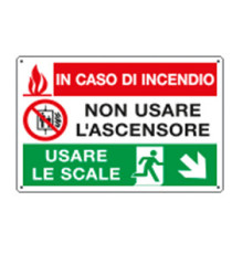 Targhetta adesiva multisimbolo - 30x20 cm - IN CASO DI INCENDIO…DISCESA DX - Cartelli Segnalatori