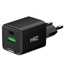 Caricatore USB -  20W -  1 USB-C + 1 USB-A - Nero - MKC Melchioni