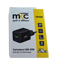 Caricatore USB -  20W -  1 USB-C + 1 USB-A - Nero - MKC Melchioni