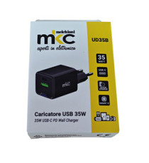 Caricatore USB -  35W -  1 USB-C + 1 USB-A - Nero - MKC Melchioni