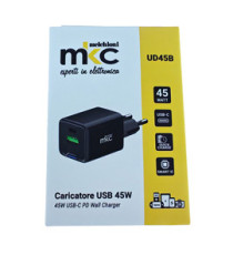 Caricatore USB -  45W -  1 USB-C + 1 USB-A - Nero - MKC Melchioni