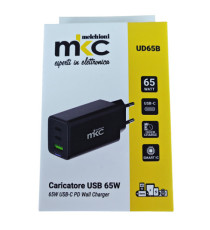 Caricatore USB -  65W -  2 USB-C + 1 USB-A - Nero - MKC Melchioni