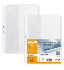 Buste forate ATLA GS P - 21 x 29,7 cm - PP - c/soffietto e patella - trasparente buccia - Sei Rota - conf. 10 pezzi Buste forate ATLA GS P - 21 x 29,7 cm - PP - c/soffietto e patella - trasparente buccia - Sei Rota - conf. 10 pezzi