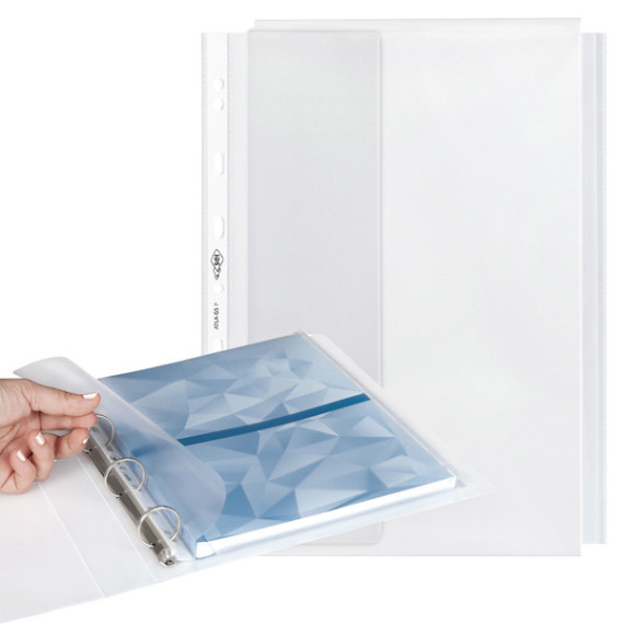 Buste forate ATLA GS P - 21 x 29,7 cm - PP - c/soffietto e patella - trasparente buccia - Sei Rota - conf. 10 pezzi Buste forate ATLA GS P - 21 x 29,7 cm - PP - c/soffietto e patella - trasparente buccia - Sei Rota - conf. 10 pezzi