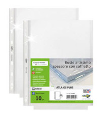 Buste forate ATLA GS plus - 22 x 30 cm - PP - c/soffietto - trasparente liscia - Sei Rota - conf. 10 pezzi Buste forate ATLA GS plus - 22 x 30 cm - PP - c/soffietto - trasparente liscia - Sei Rota - conf. 10 pezzi