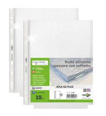 Buste forate ATLA GS plus - 22 x 30 cm - PP - c/soffietto - trasparente liscia - Sei Rota - conf. 10 pezzi Buste forate ATLA GS plus - 22 x 30 cm - PP - c/soffietto - trasparente liscia - Sei Rota - conf. 10 pezzi