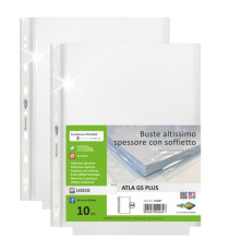 Buste forate ATLA GS plus - 22 x 30 cm - PP - c/soffietto - trasparente liscia - Sei Rota - conf. 10 pezzi Buste forate ATLA GS plus - 22 x 30 cm - PP - c/soffietto - trasparente liscia - Sei Rota - conf. 10 pezzi