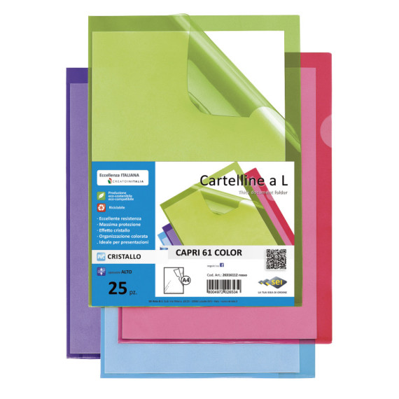 Cartellina a L - Capri 61 color - 21 x 29,7 cm - lilla - Sei Rota - conf. 25 pezzi Cartellina a L - Capri 61 color - 21 x 29,7 cm - lilla - Sei Rota - conf. 25 pezzi