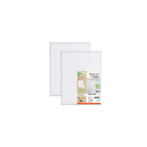 Buste a sacco Gaia - PP riciclato - 22 x 30 cm - buccia - trasparente - Sei rota - conf. 25 pezzi Buste a sacco Gaia - PP riciclato - 22 x 30 cm - buccia - trasparente - Sei rota - conf. 25 pezzi