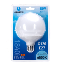 Lampadina led G120 18W attacco E27 1840 lumen - 6500K luce fredda D120Hx157mm equivale a 117wa incandescenza a incandescenza