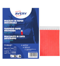 Braccialetti identificativi - in Tyvek - rosso fluo - 265 x 19 mm - 50 fogli - 10 et/fg - Avery - Conf. 500 pezzi
