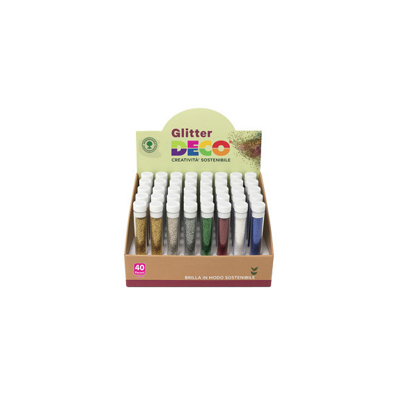 Glitter Bio grana fine - 10ml - colori assortiti - Deco - display 40 flaconi Glitter Bio grana fine - 10ml - colori assortiti - Deco - display 40 flaconi