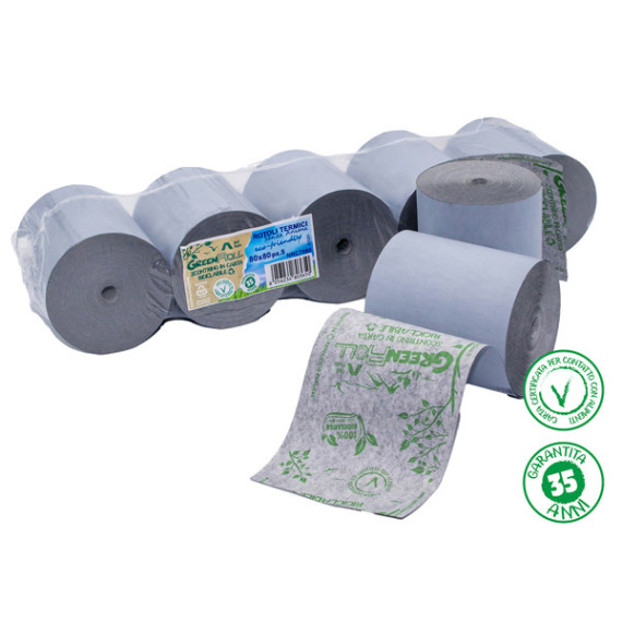 Rotolo per registratori di cassa - stampa termica - carta riciclabile Green roll - 79 mm x 80 mt - diametro esterno 78 m Rotolo per registratori di cassa - stampa termica - carta riciclabile Green roll - 79 mm x 80 mt - diametro esterno 78 m