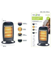 Stufa alogena oscillante TekOne 0000YQ-12S 1200W, 3 candele al quarzo, 3 livelli di potenza, Dimensioni: 28x13x50cm