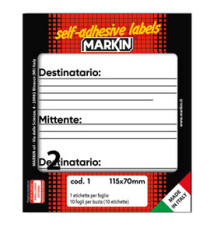 Etichette adesive - in carta - permanenti - 115 x 70 mm - 2 et/fg - 10 fogli - mittente/destinatario - bianco - Markin