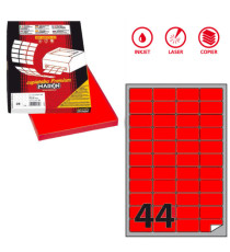 Etichette adesive A/406 - in carta - permanenti - 47,5 x 25,5 mm - 44 et/fg - 100 fogli - rosso fluo - angoli tondi - Ma