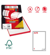 Etichette adesive A/475 - in carta - permanenti - 199,6 x 289,1 mm - 1 et/fg - 100 fogli - bianco - angoli tondi - Marki