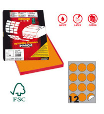 Etichette adesive R/310 - in carta - permanenti - tonde - diametro 60 mm - 12 et/fg - 100 fogli - arancio fluo - Markin