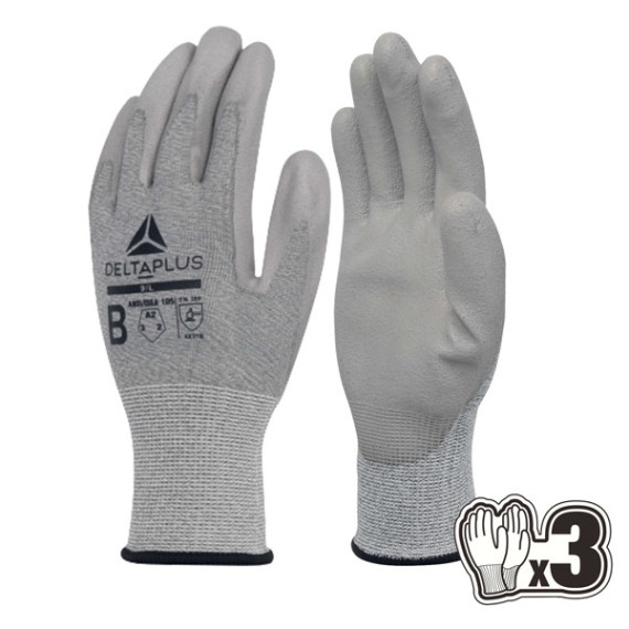 Guanti antitaglio Venicut B08 - maglia econocut - palmo in poliuretano - taglia 09 - grigio - Deltaplus - pack 3 paia Guanti antitaglio Venicut B08 - maglia econocut - palmo in poliuretano - taglia 09 - grigio - Deltaplus - pack 3 paia