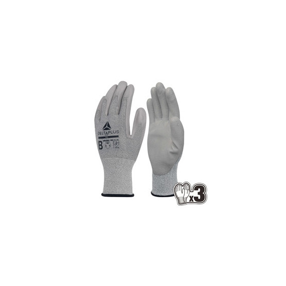 Guanti antitaglio Venicut B08 - maglia econocut - palmo in poliuretano - taglia 10 - grigio - Deltaplus - pack 3 paia Guanti antitaglio Venicut B08 - maglia econocut - palmo in poliuretano - taglia 10 - grigio - Deltaplus - pack 3 paia