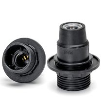 Portalampada in plastica autobloccante mezzo filettato attacco E14 colore nero - 2A 250V T210 - dimensione 28xH53.5mm