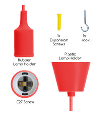 Portalampada in plastica attacco E27 rosso con cavo 1mt - MAX 60W - Voltaggio: 250V porta lampada da interno