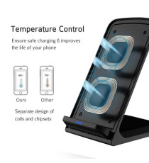 Caricatore wireless Q800 nero 10W ricarica veloce, stazione di ricarica Qi Ricarica Base per smartphone, orizzontale e verticale