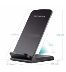 Caricatore wireless Q800 nero 10W ricarica veloce, stazione di ricarica Qi Ricarica Base per smartphone, orizzontale e verticale