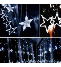Catena luminosa a tenda design a stella, 120 led 6500K luce fredda 4.7 metri da interno Alimentazione: spina UE (230 V)