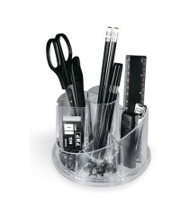 Desk set girevole portatutto - plexiglass - 13 x 16 x 12 cm - accessori inclusi - trasparente - Lebez