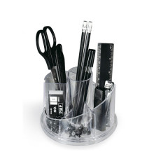 Desk set girevole portatutto - plexiglass - 13 x 16 x 12 cm - accessori inclusi - trasparente - Lebez