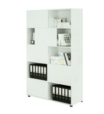 Libreria alta Tetris a 5 ripiani ante scorrevoli - 120x35x191 cm - Bianco/bianco