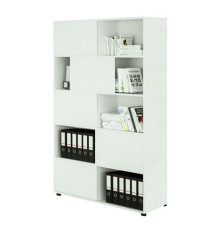 Libreria alta Tetris a 5 ripiani ante scorrevoli - 120x35x191 cm - Bianco/bianco
