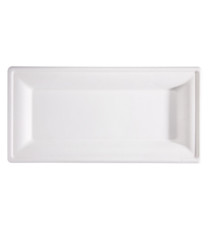 Piatto piano monouso - rettangolare - 26 x 13 cm - canna da zucchero - bianco - Signor Bio - conf. 50 pezzi