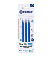 Refill per penne gel cancellabili  - punta 0,7 mm - blu - Osama - conf. 3 pezzi