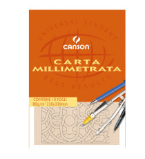 Blocco carta opaca millimetrata - 23 x 33 cm - 10 fogli - 80gr - Canson